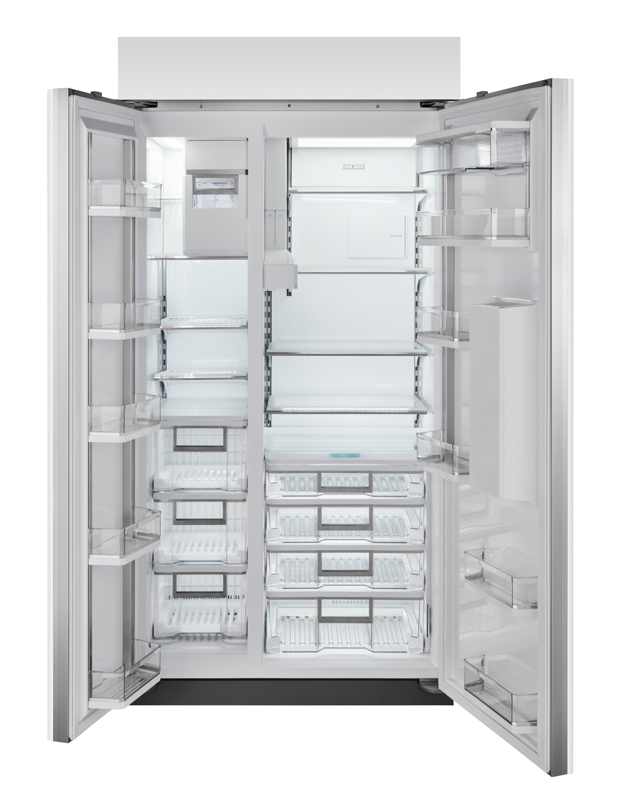 refrigerador-doble-moderno-acero-inoxidable-dispensador-integrado-inteligente-subzero-amplio-congelador