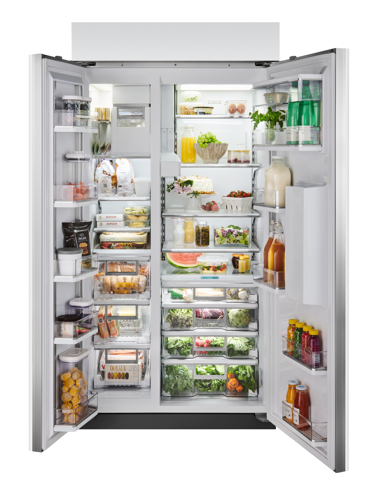 refrigerador-doble-moderno-acero-inoxidable-dispensador-inteligente-subzero-amplio-congelador