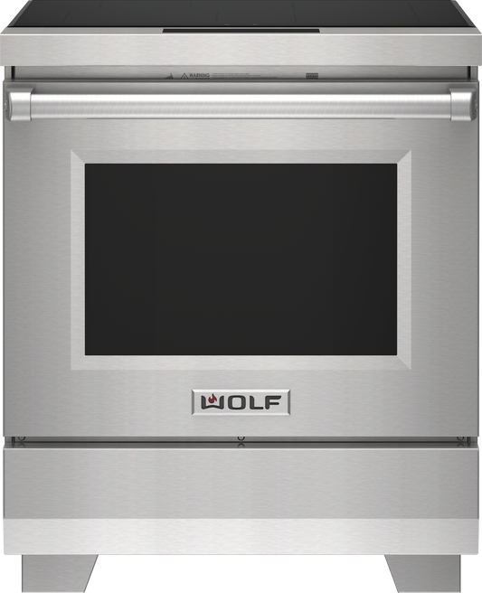 30-inch Wolf Transitional Induction Range in stainless steel with touch display and modern minimalist design